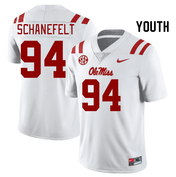 Youth #94 Christian Schanefelt Ole Miss Rebels College Football Jerseys Stitched Sale-White - Click Image to Close